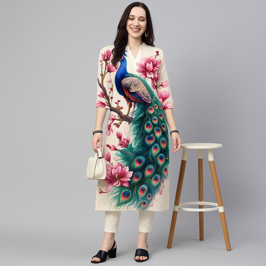 Ethnic Fashion Kurtis - Pavo Real para mujer Kurt vestido
