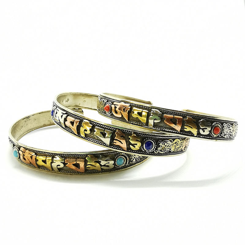 Ethnic Fashion Com - Amuleto de Mantras tibetano, brazalete abierto