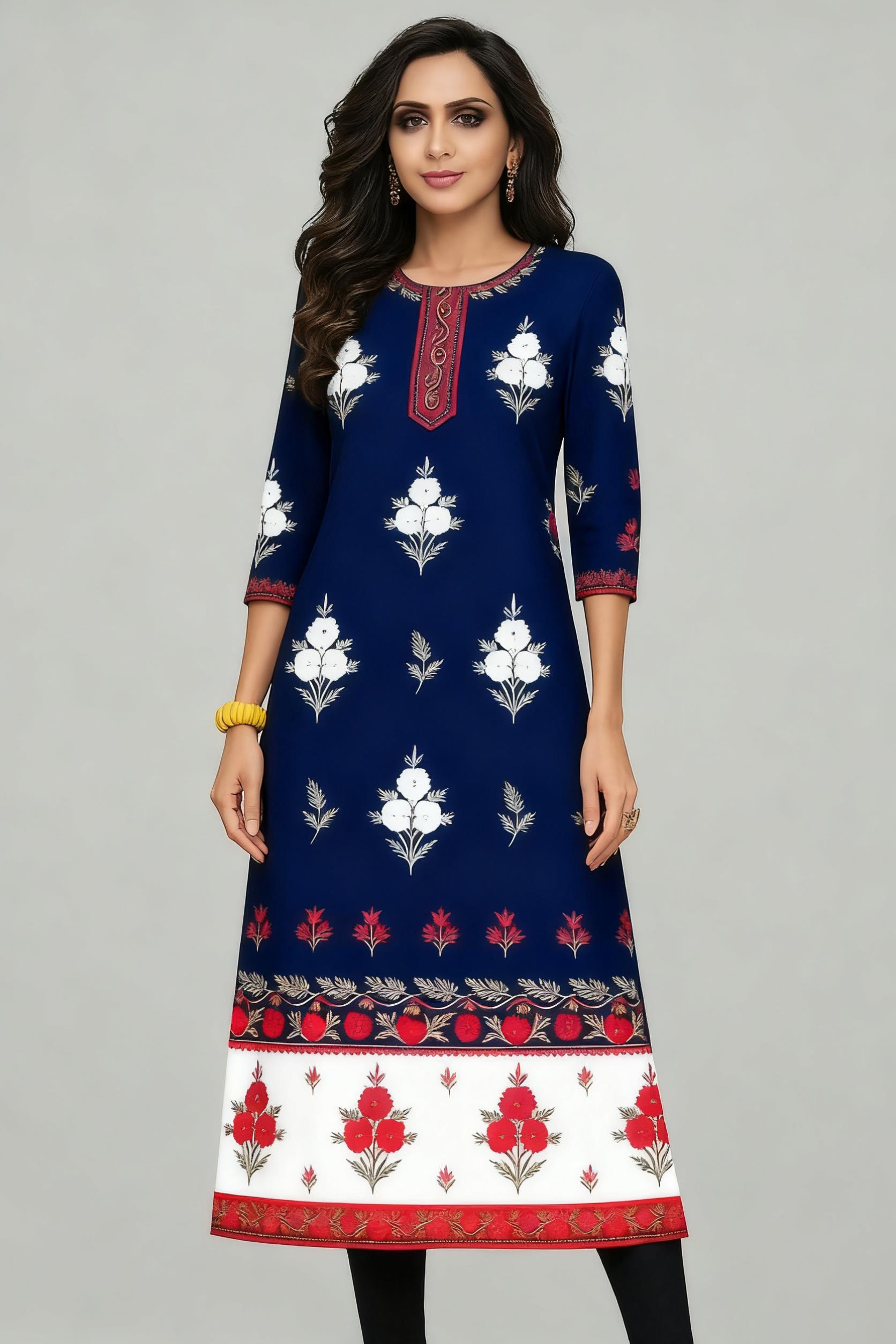 Ethnic Fashion Kurtis - Musulman Kurt Flowers moda mujer cómodo