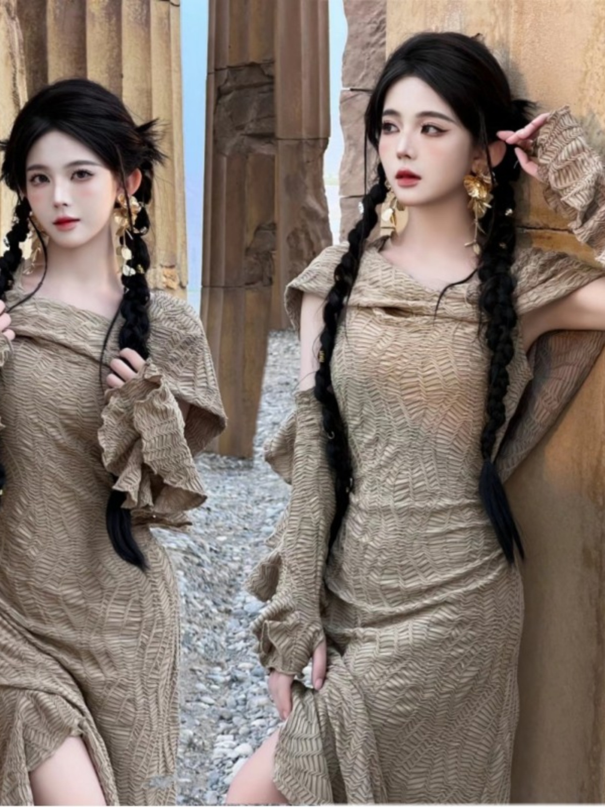 Ethnic Fashion Photography - Vestido largo con temática de desierto,