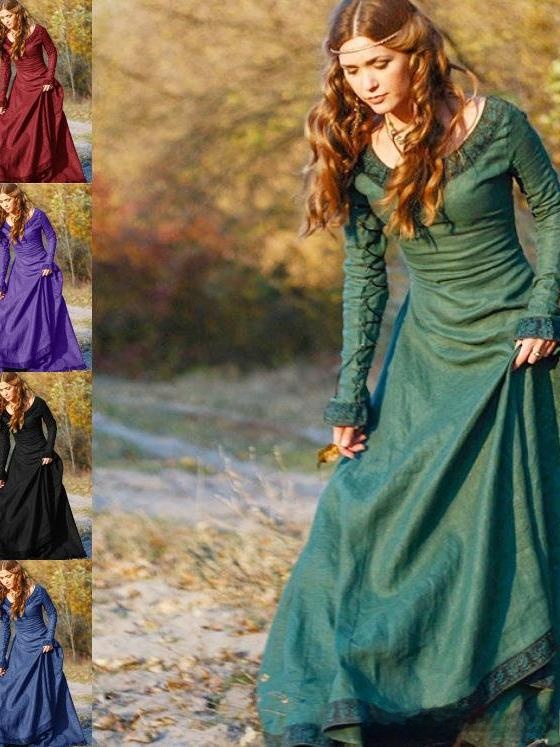Ethnic Dress Fashion Show - Vestido Retro de Manga Larga para