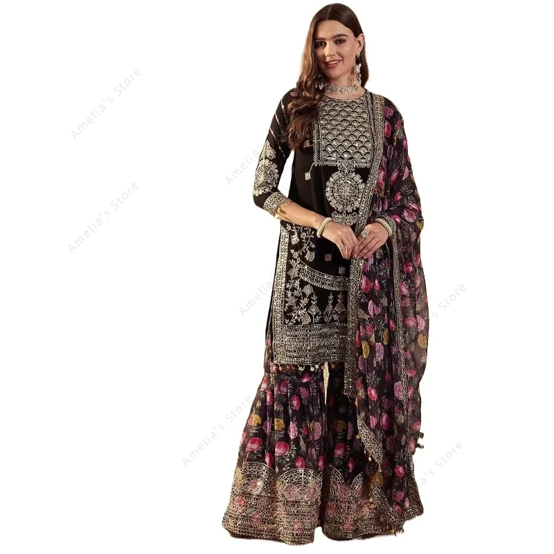 Salwar Kameez Set - Traje punjabi de Georgette bordado pesado