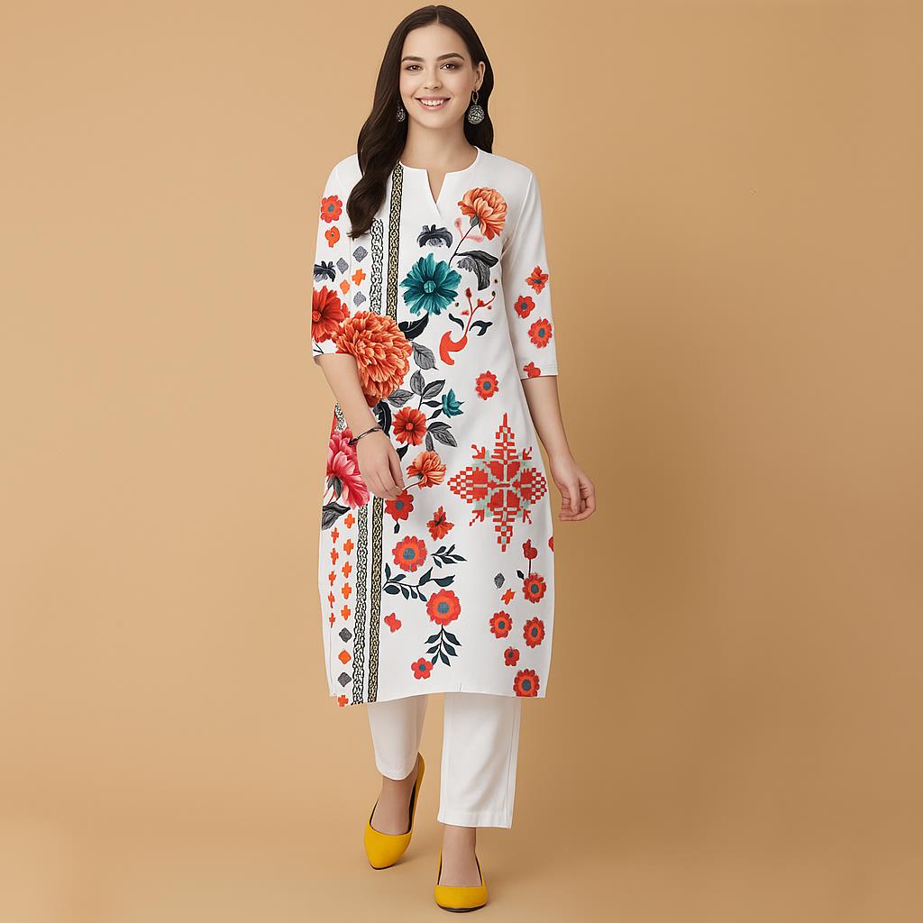 Ethnic Fashion Kurtis - Flores musulmanas Kurt Navidad mujer Casual