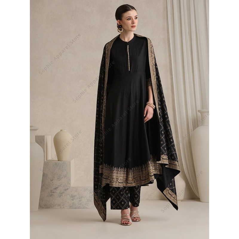 Salwar Kameez Set - Conjunto elegante negro indio Salwar Kameez