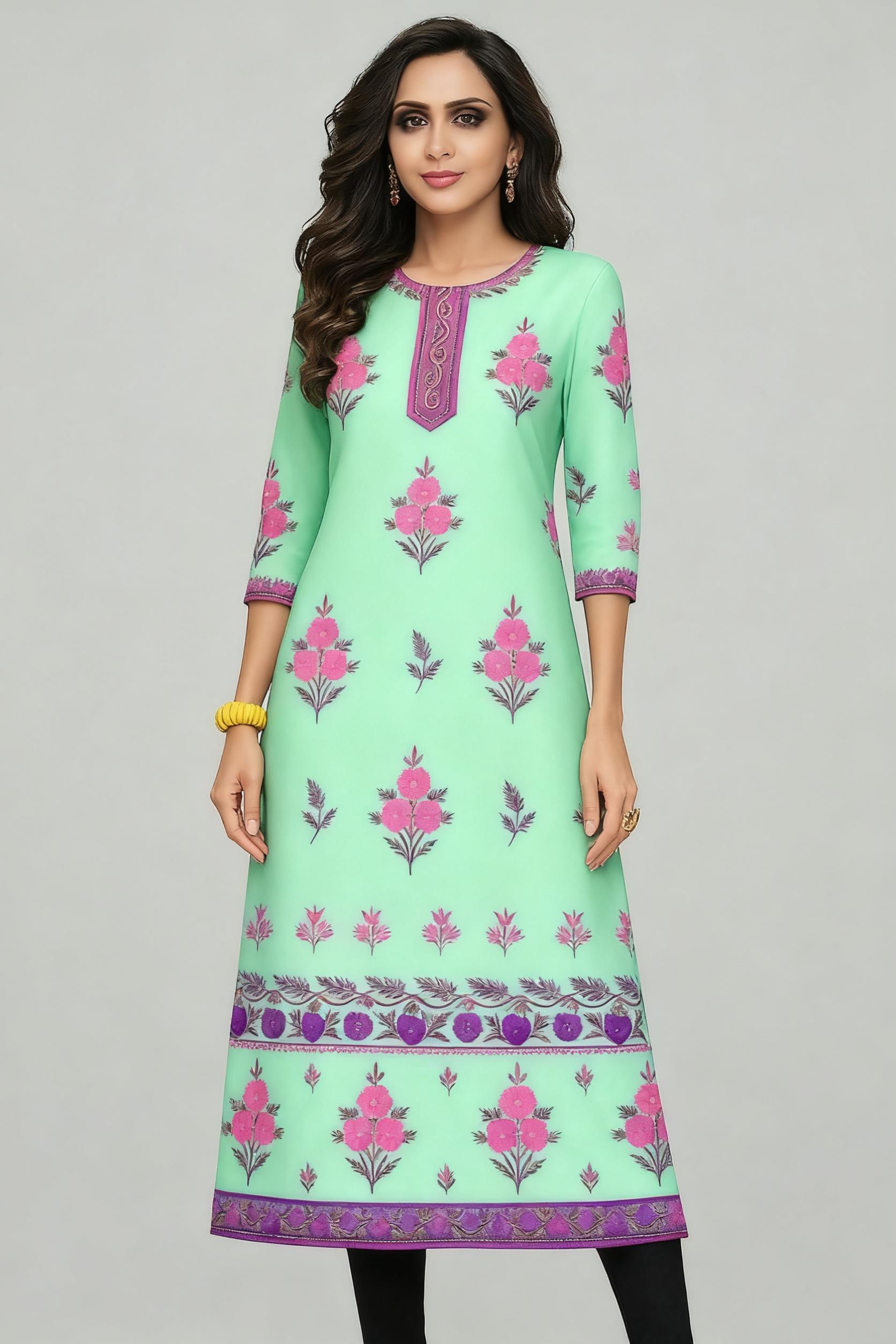 Musulman Kurt Flowers moda muj - Ethnic Fashion Kurtis reseña y precio